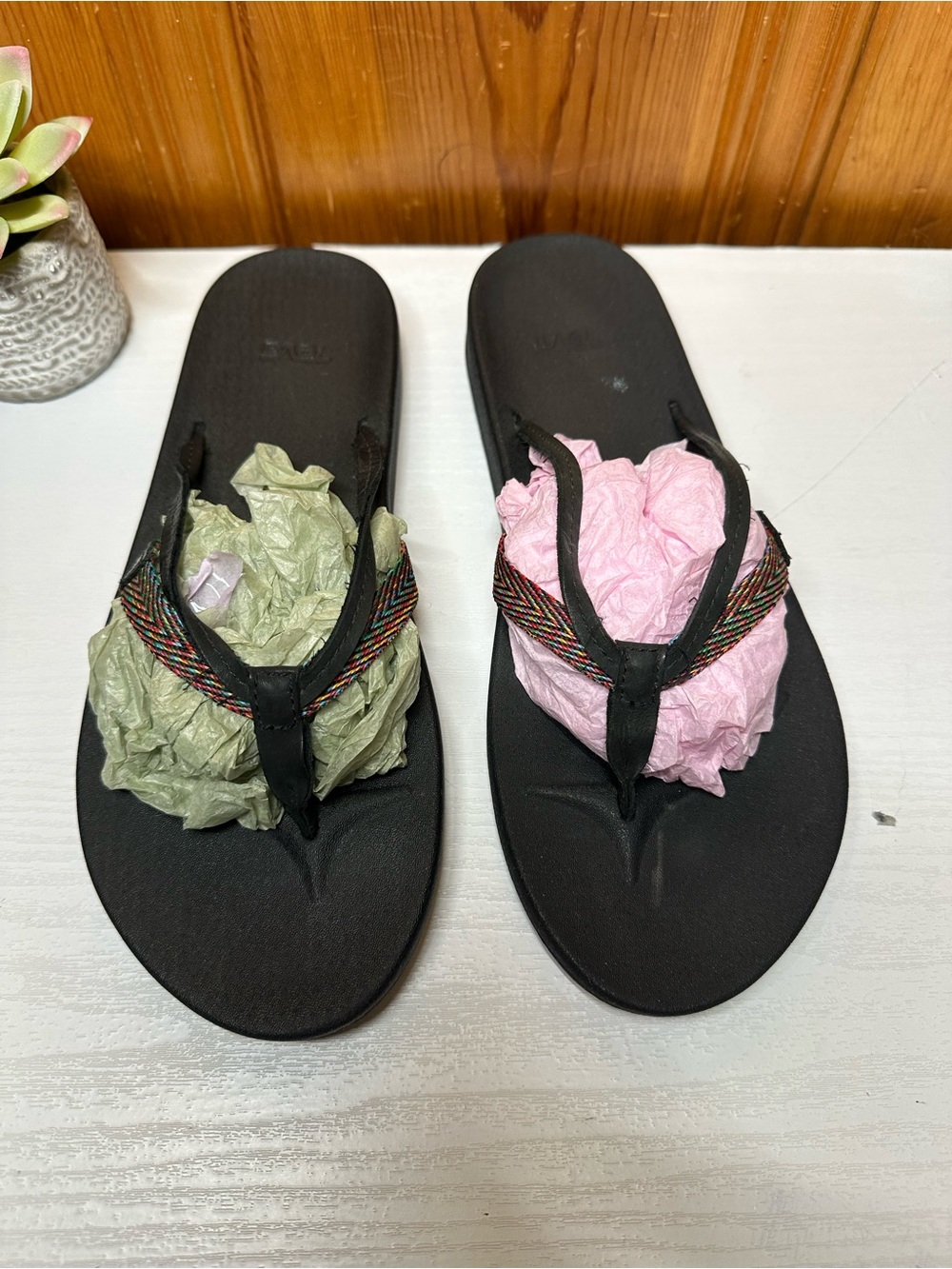 Teva Black Flip Sandals with Multicolor Woven Straps